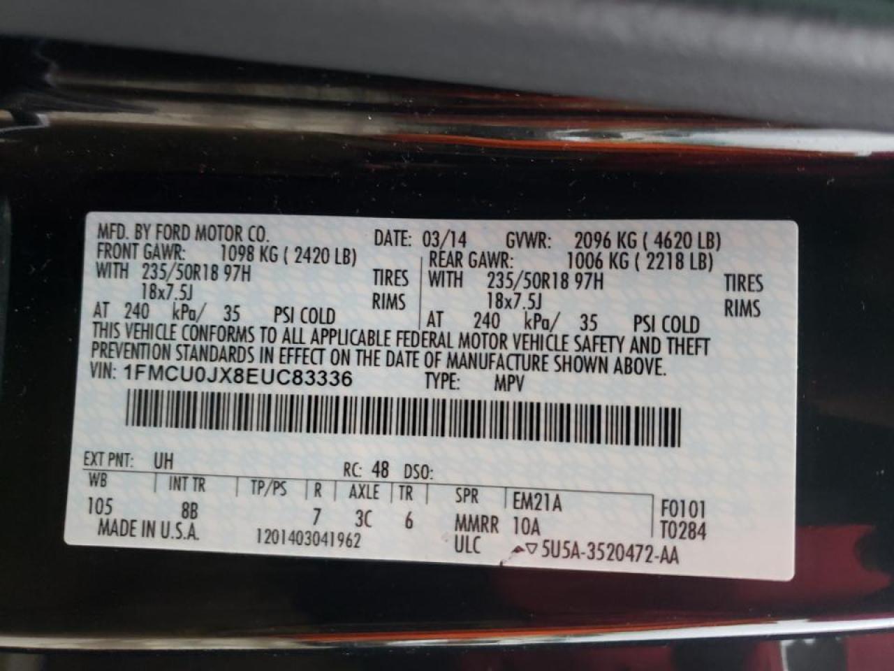 Photo 10 from auction – 2014 FORD ESCAPE TIT with VIN 1FMCU0JX8EUC83336