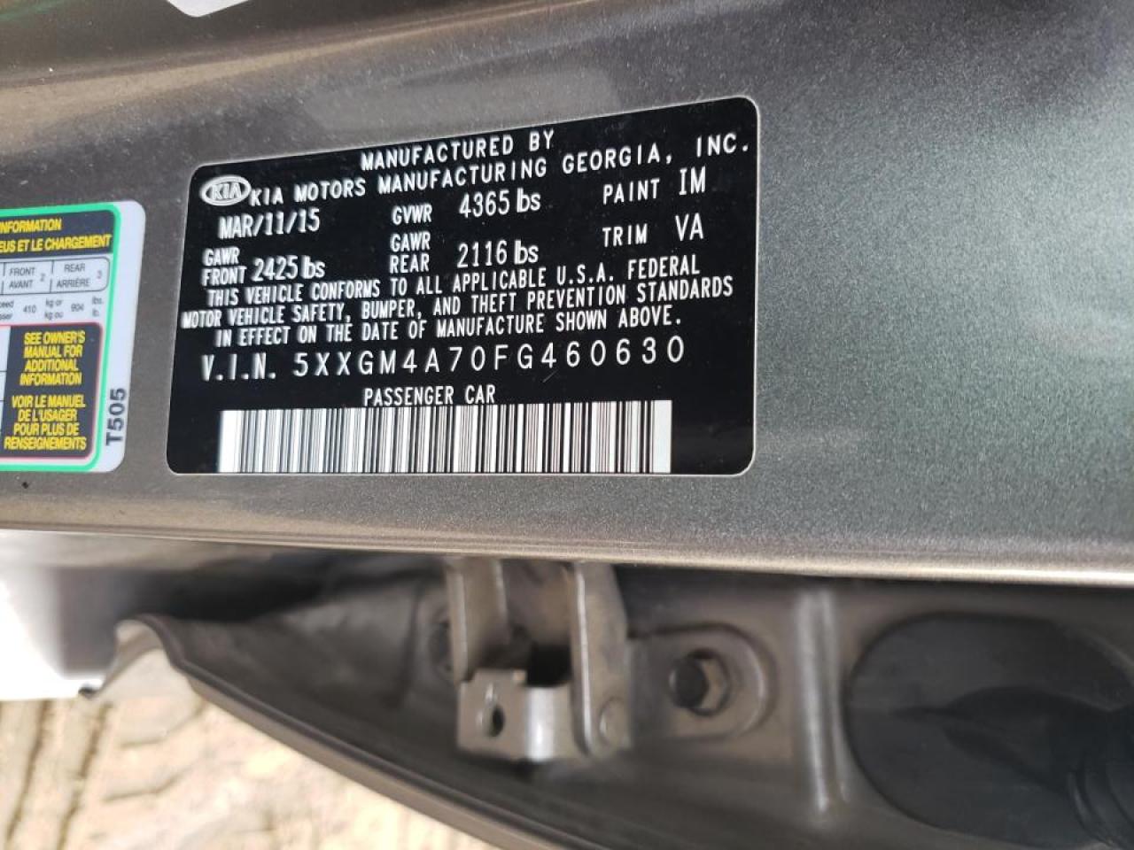 Photo 10 from auction – 2015 KIA OPTIMA LX with VIN 5XXGM4A70FG460630