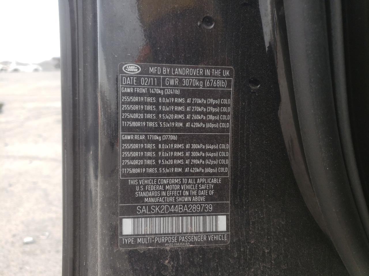 Photo 10 from auction – 2011 LAND ROVER RANGE ROVE with VIN SALSK2D44BA289739