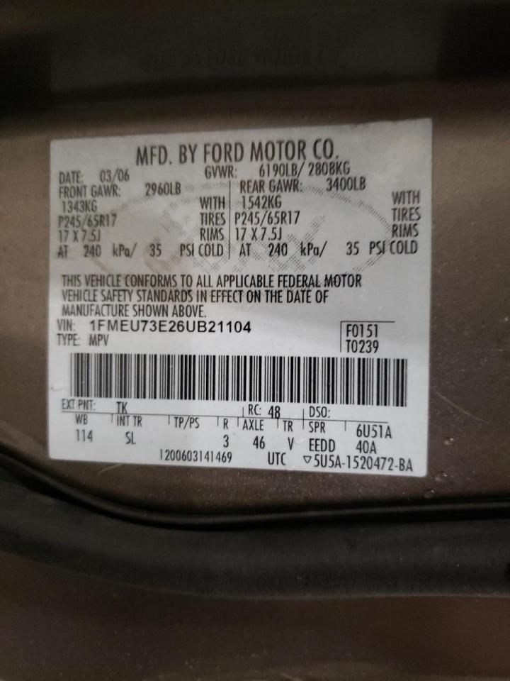 Photo 10 from auction – 2006 FORD EXPLORER X with VIN 1FMEU73E26UB21104