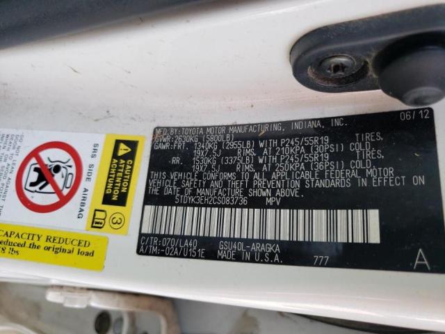 Photo 10 from auction – 2012 TOYOTA HIGHLANDER with VIN 5TDYK3EH2CS083736