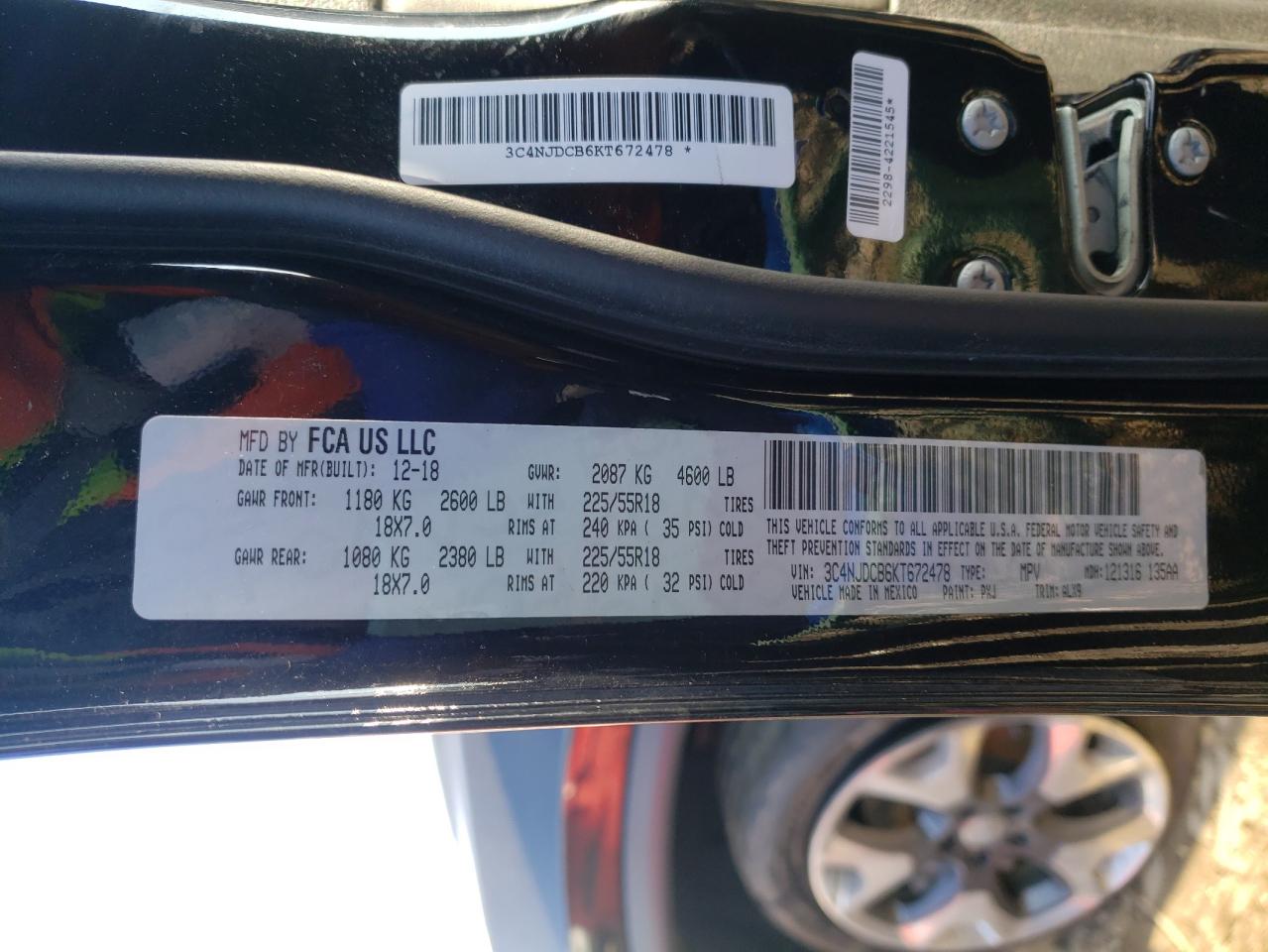 Photo 10 from auction – 2019 JEEP COMPASS LI with VIN 3C4NJDCB6KT672478