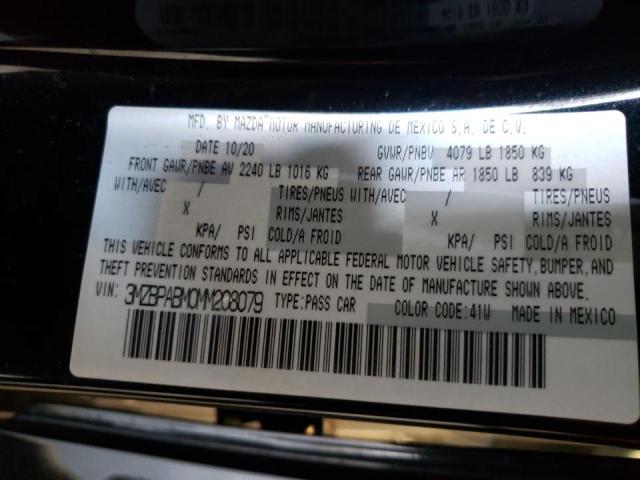 Photo 10 from auction – 2021 MAZDA 3 SELECT with VIN 3MZBPABM0MM208079