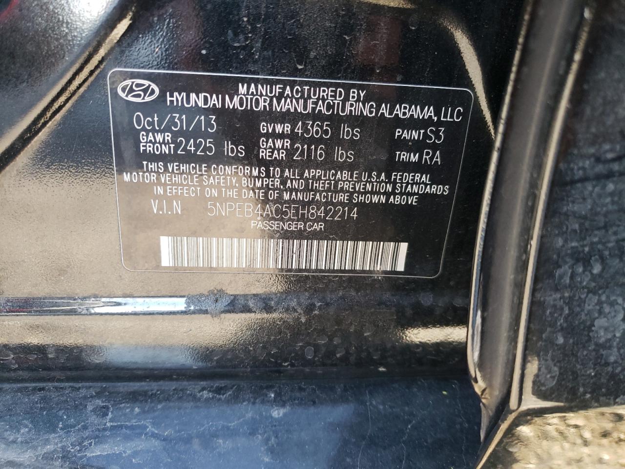 Photo 10 from auction – 2014 HYUNDAI SONATA GLS with VIN 5NPEB4AC5EH842214