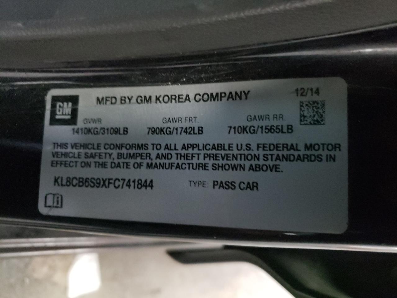 Photo 10 from auction – 2015 CHEVROLET SPARK LS with VIN KL8CB6S9XFC741844