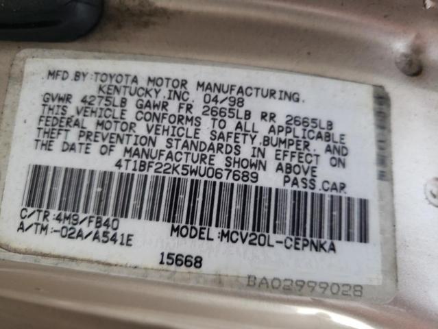 Photo 10 from auction – 1998 TOYOTA CAMRY CE with VIN 4T1BF22K5WU067689