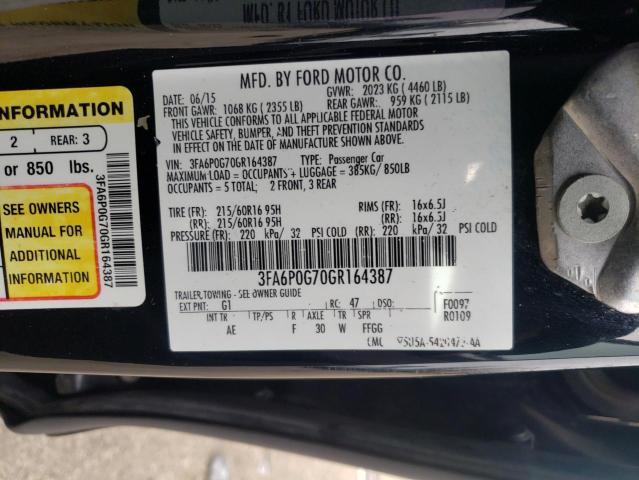 Photo 10 from auction – 2016 FORD FUSION S with VIN 3FA6P0G70GR164387
