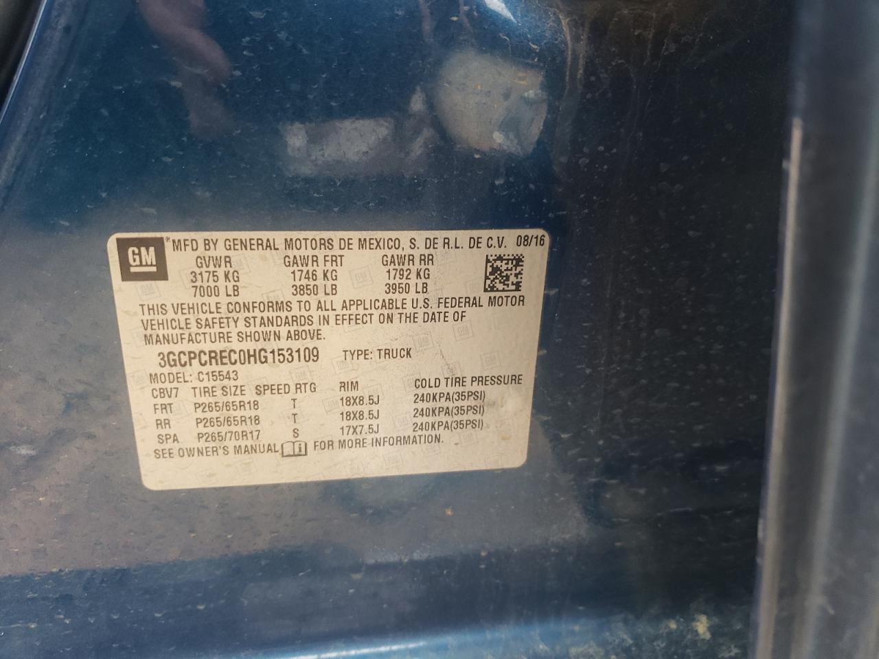 Photo 10 from auction – 2017 CHEVROLET SILVERADO with VIN 3GCPCREC0HG153109
