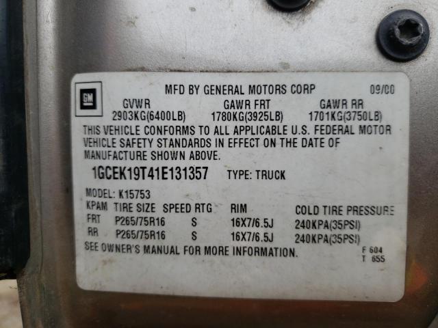 Photo 10 from auction – 2001 CHEVROLET SILVERADO with VIN 1GCEK19T41E131357