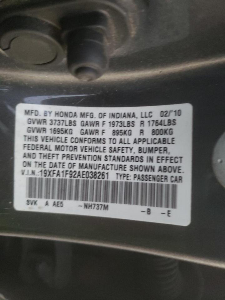 Photo 10 from auction – 2010 HONDA CIVIC EXL with VIN 19XFA1F92AE038261