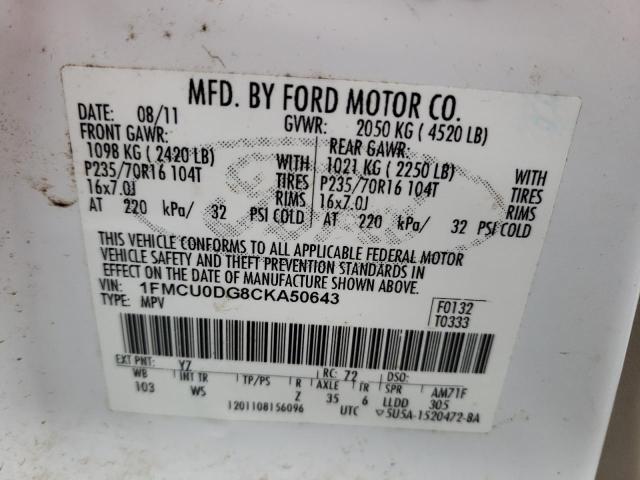 Photo 10 from auction – 2012 FORD ESCAPE XLT with VIN 1FMCU0DG8CKA50643
