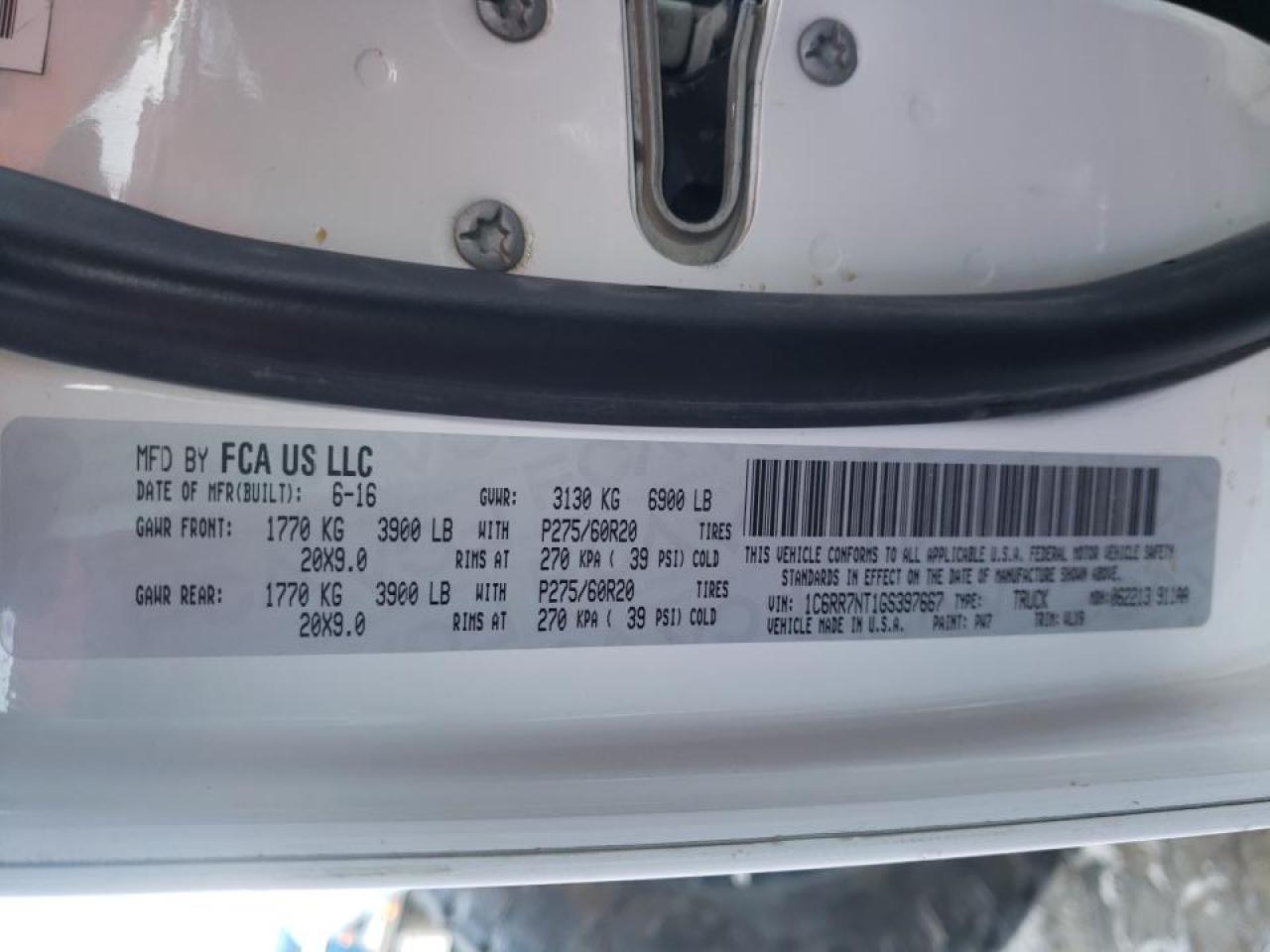 Photo 10 from auction – 2016 RAM 1500 LARAM with VIN 1C6RR7NT1GS397667
