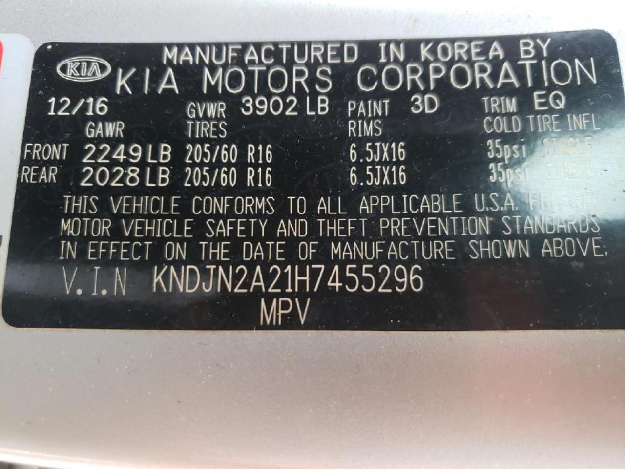 Photo 10 from auction – 2017 KIA SOUL with VIN KNDJN2A21H7455296