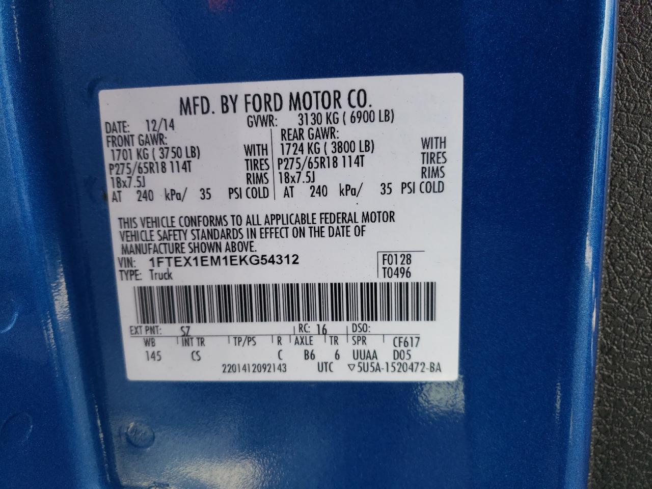 Photo 10 from auction – 2013 FORD F150 with VIN 1FTEX1EM1EKG54312