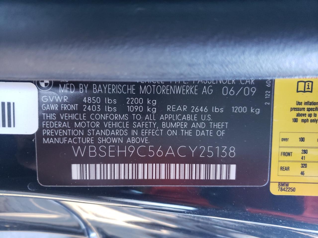 Photo 10 from auction – 2010 BMW M6 with VIN WBSEH9C56ACY25138