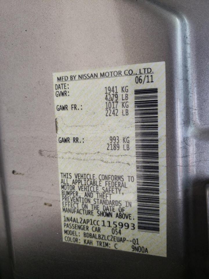 Photo 10 from auction – 2012 NISSAN ALTIMA BAS with VIN 1N4AL2AP1CC115993