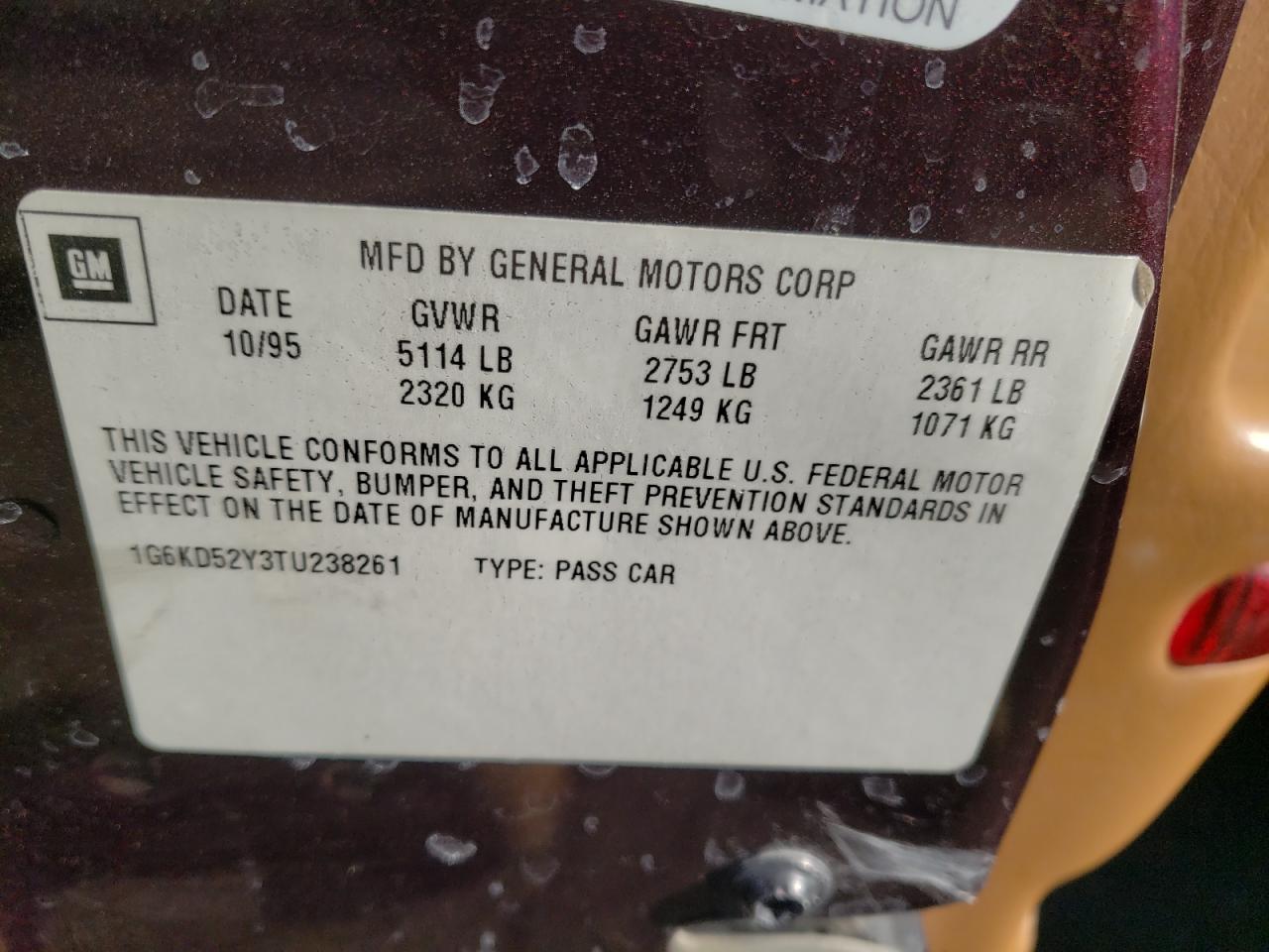 Photo 10 from auction – 1996 CADILLAC DEVILLE with VIN 1G6KD52Y3TU238261