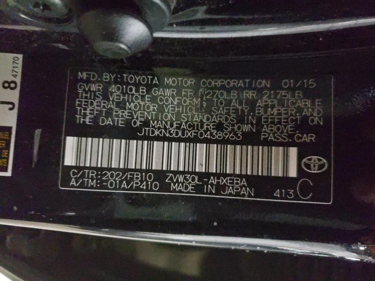 Photo 10 from auction – 2015 TOYOTA PRIUS with VIN JTDKN3DUXF0438963