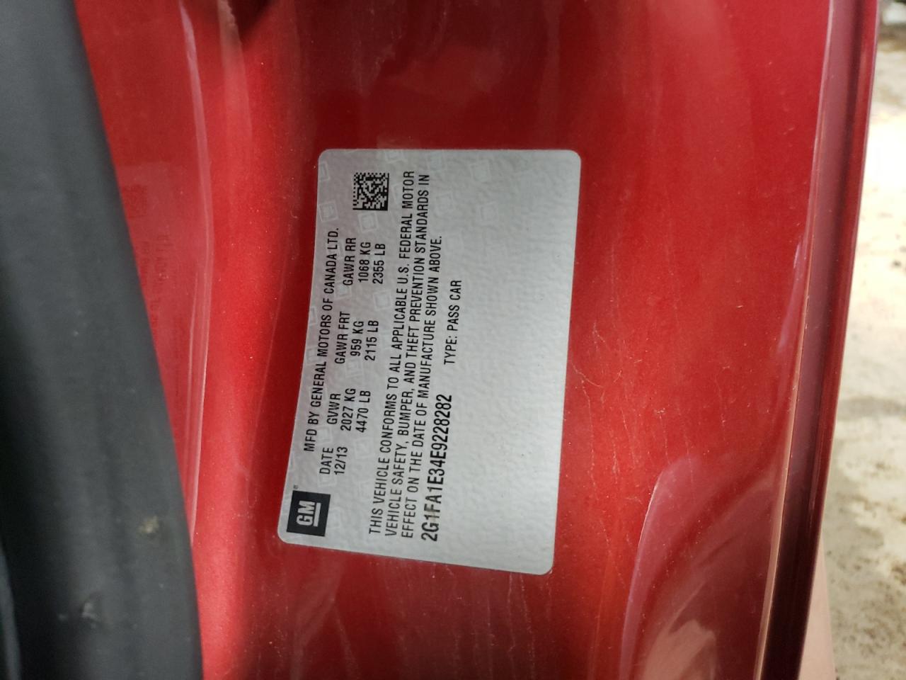 Photo 10 from auction – 2014 CHEVROLET CAMARO LS with VIN 2G1FA1E34E9228282
