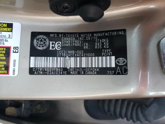 Photo 10 from auction – 2010 TOYOTA COROLLA BA with VIN 2T1BU4EEXAC421000