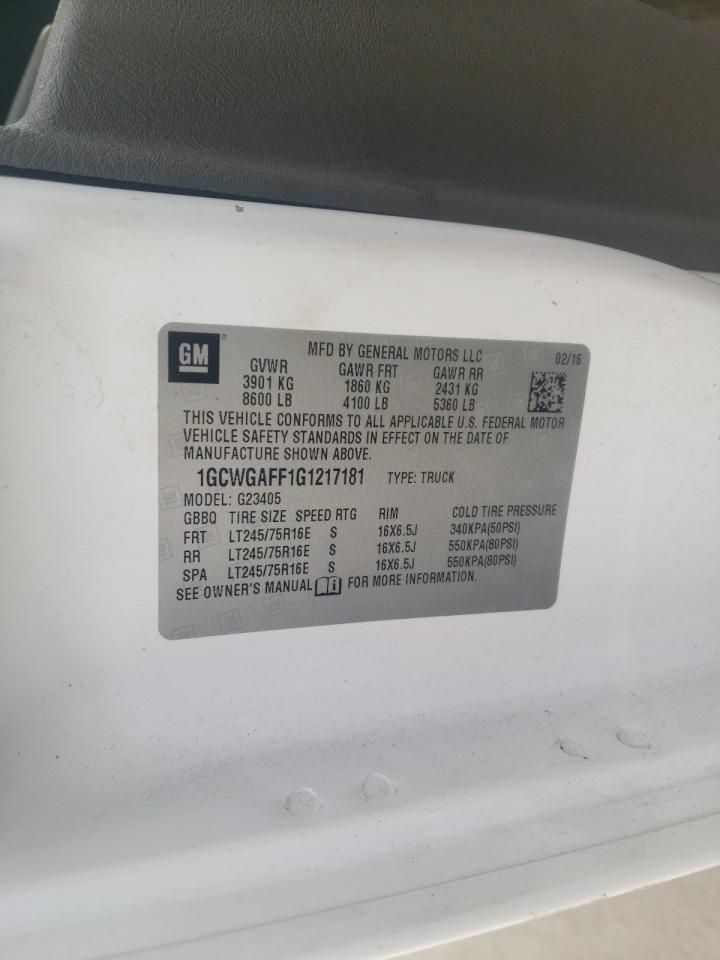 Photo 10 from auction – 2016 CHEVROLET EXPRESS G2 with VIN 1GCWGAFF1G1217181