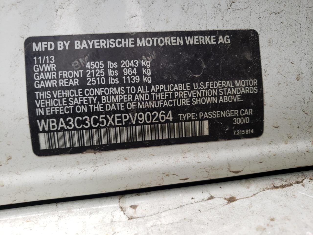 Photo 10 from auction – 2014 BMW 320 I XDRI with VIN WBA3C3C5XEPV90264