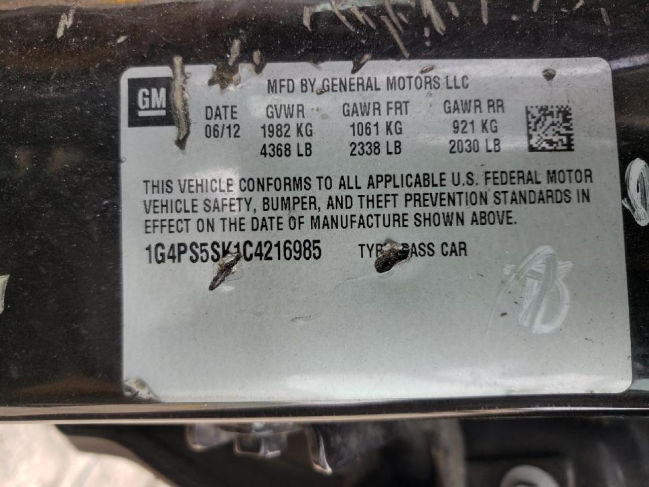 Photo 10 from auction – 2012 BUICK VERANO with VIN 1G4PS5SK1C4216985