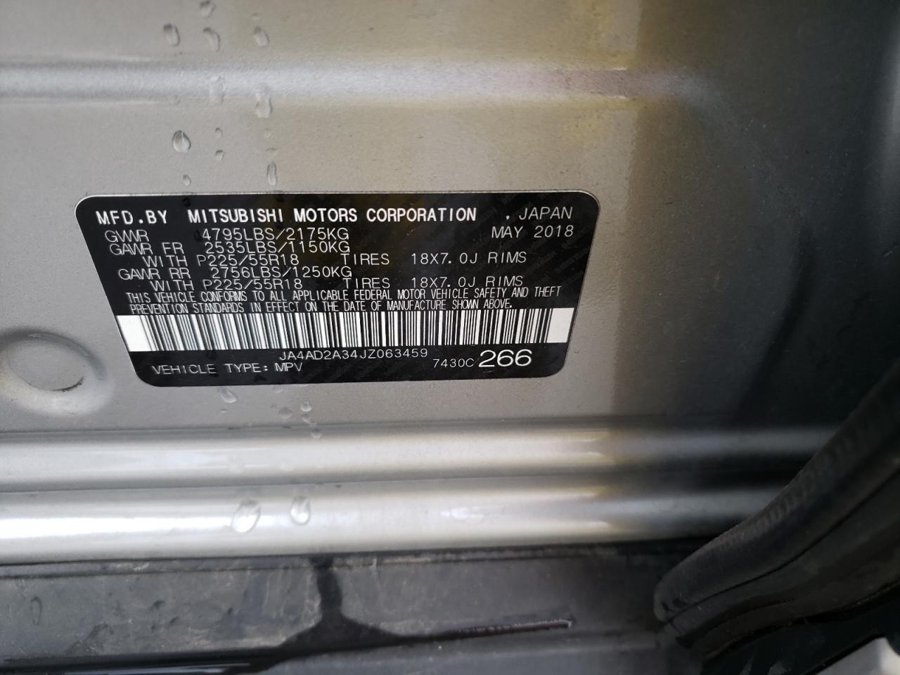 Photo 10 from auction – 2018 MITSUBISHI OUTLANDER with VIN JA4AD2A34JZ063459