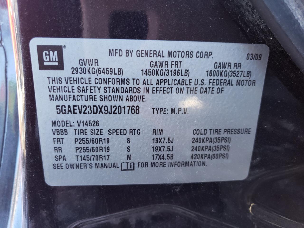 Photo 10 from auction – 2009 BUICK ENCLAVE CX with VIN 5GAEV23DX9J201768