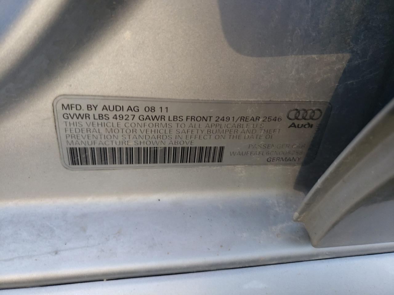 Photo 10 from auction – 2012 AUDI A4 PREMIUM with VIN WAUFFAFL6CN006258