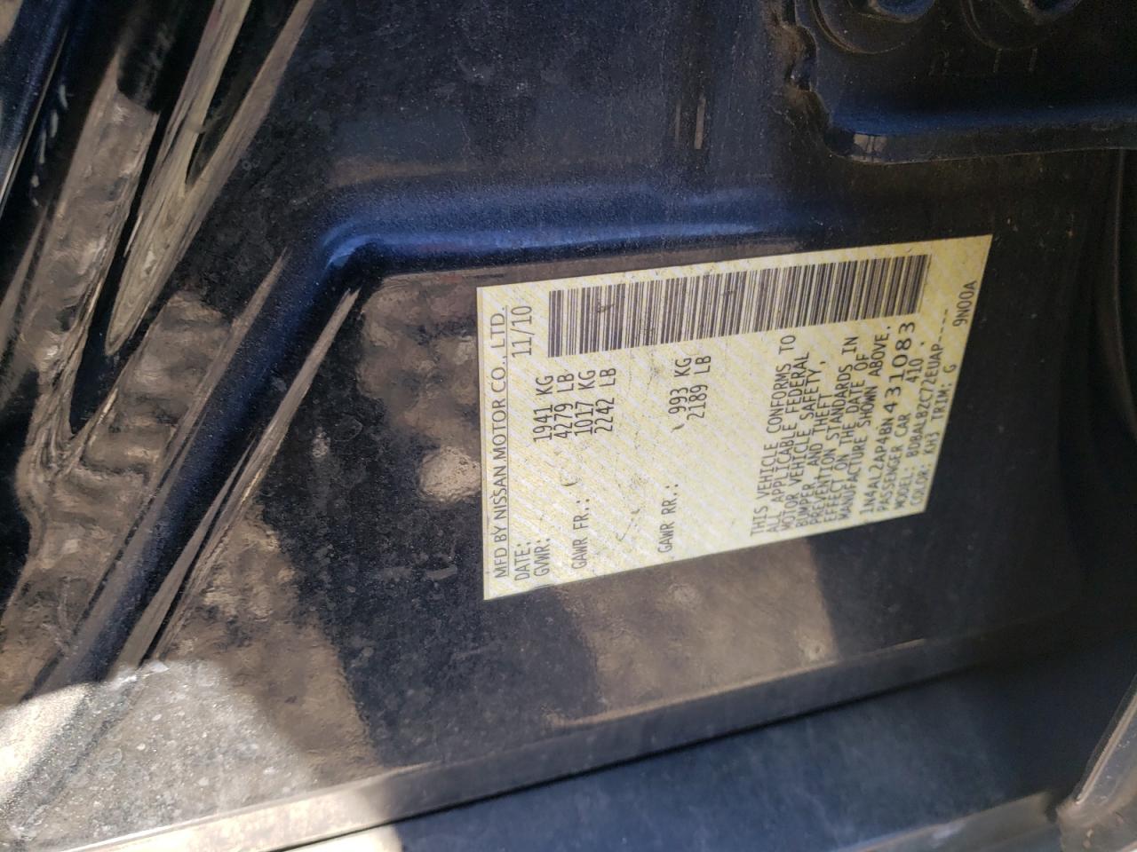 Photo 10 from auction – 2011 NISSAN ALTIMA BAS with VIN 1N4AL2AP4BN431083