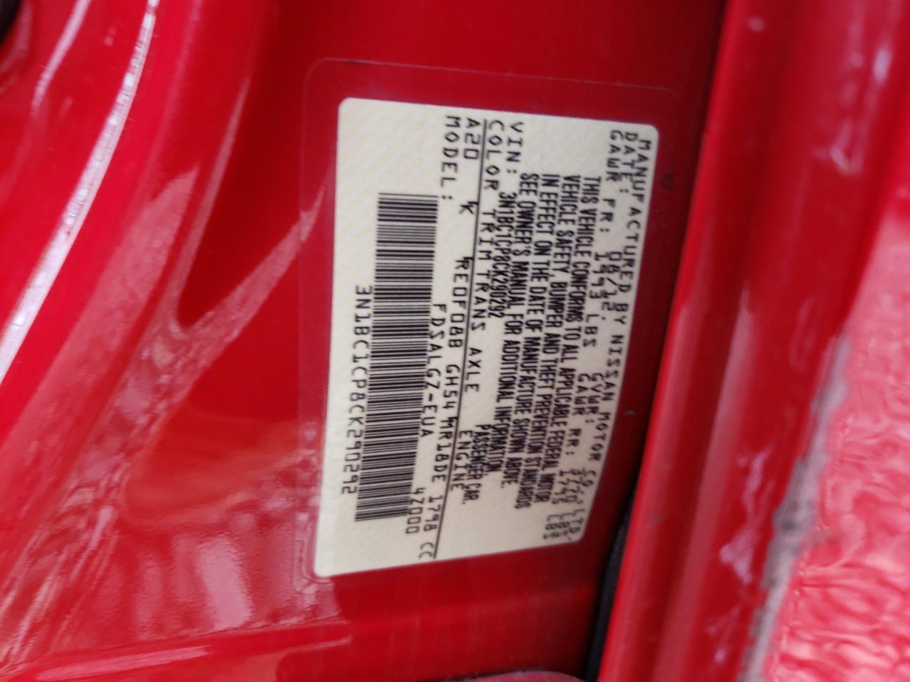 Photo 10 from auction – 2012 NISSAN VERSA S with VIN 3N1BC1CP8CK290292