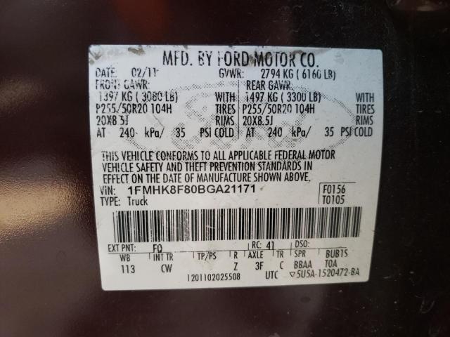 Photo 10 from auction – 2011 FORD EXPLORER L with VIN 1FMHK8F80BGA21171