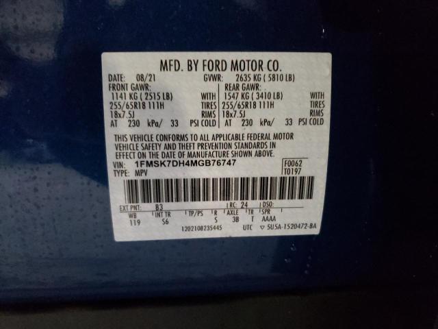 Photo 10 from auction – 2021 FORD EXPLORER X with VIN 1FMSK7DH4MGB76747