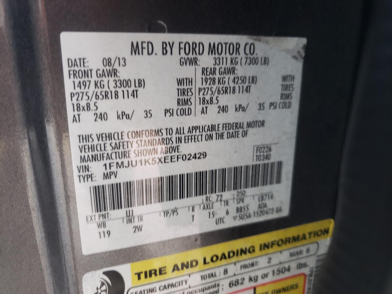 Photo 10 from auction – 2014 FORD EXPEDITION with VIN 1FMJU1K5XEEF02429