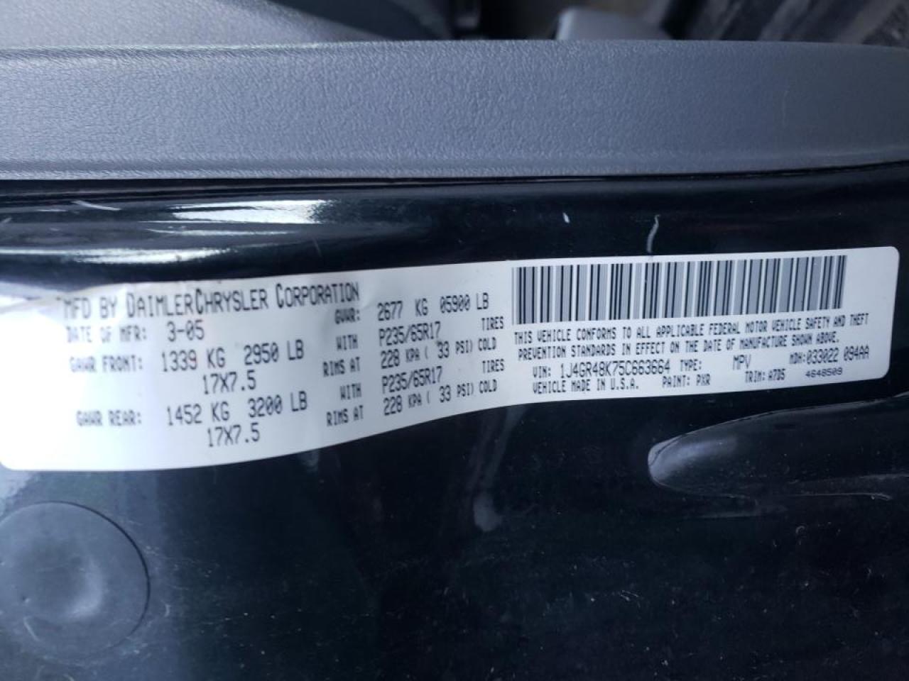 Photo 10 from auction – 2005 JEEP GRAND CHER with VIN 1J4GR48K75C663664