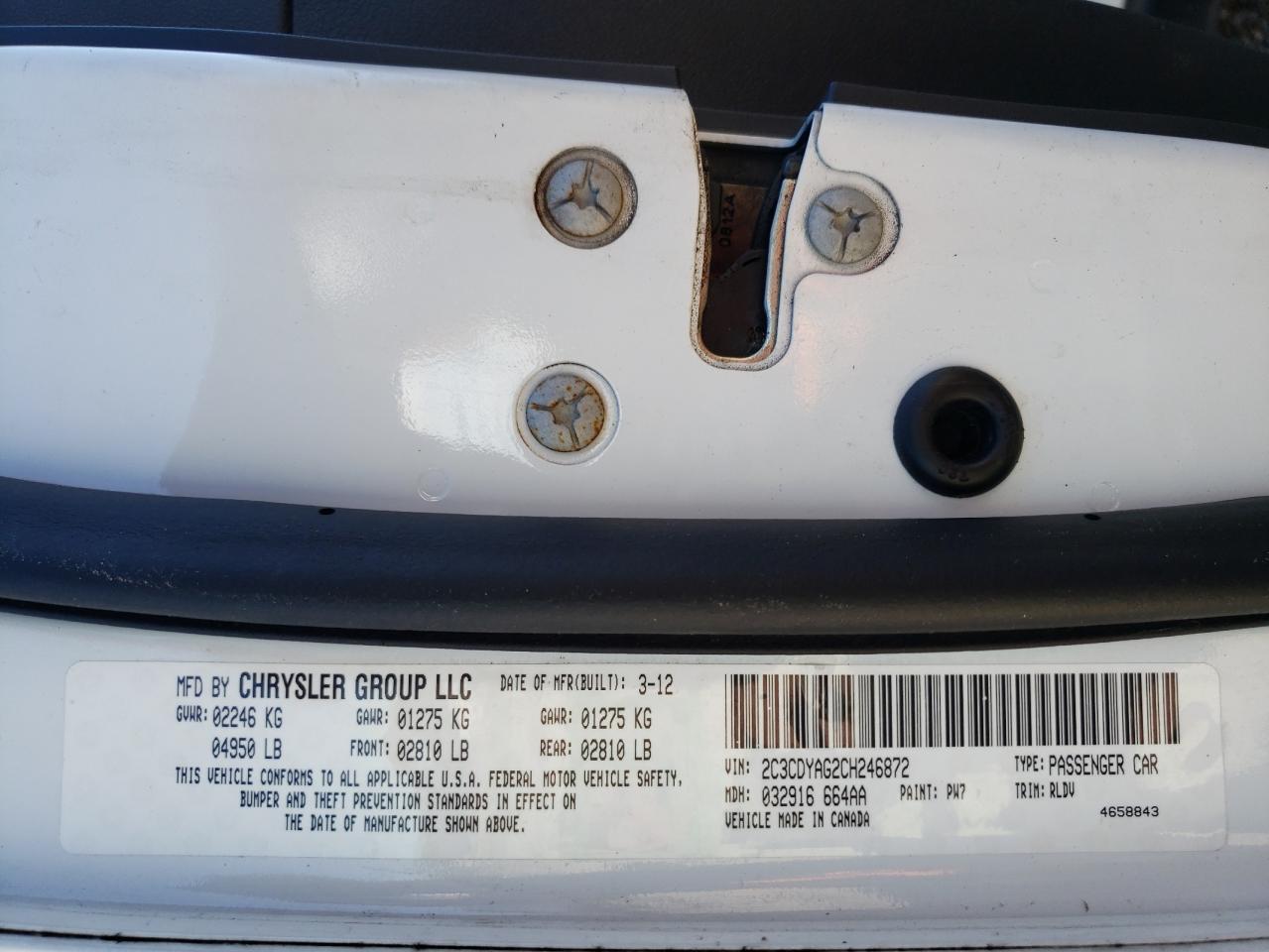 Photo 10 from auction – 2012 DODGE CHALLENGER with VIN 2C3CDYAG2CH246872