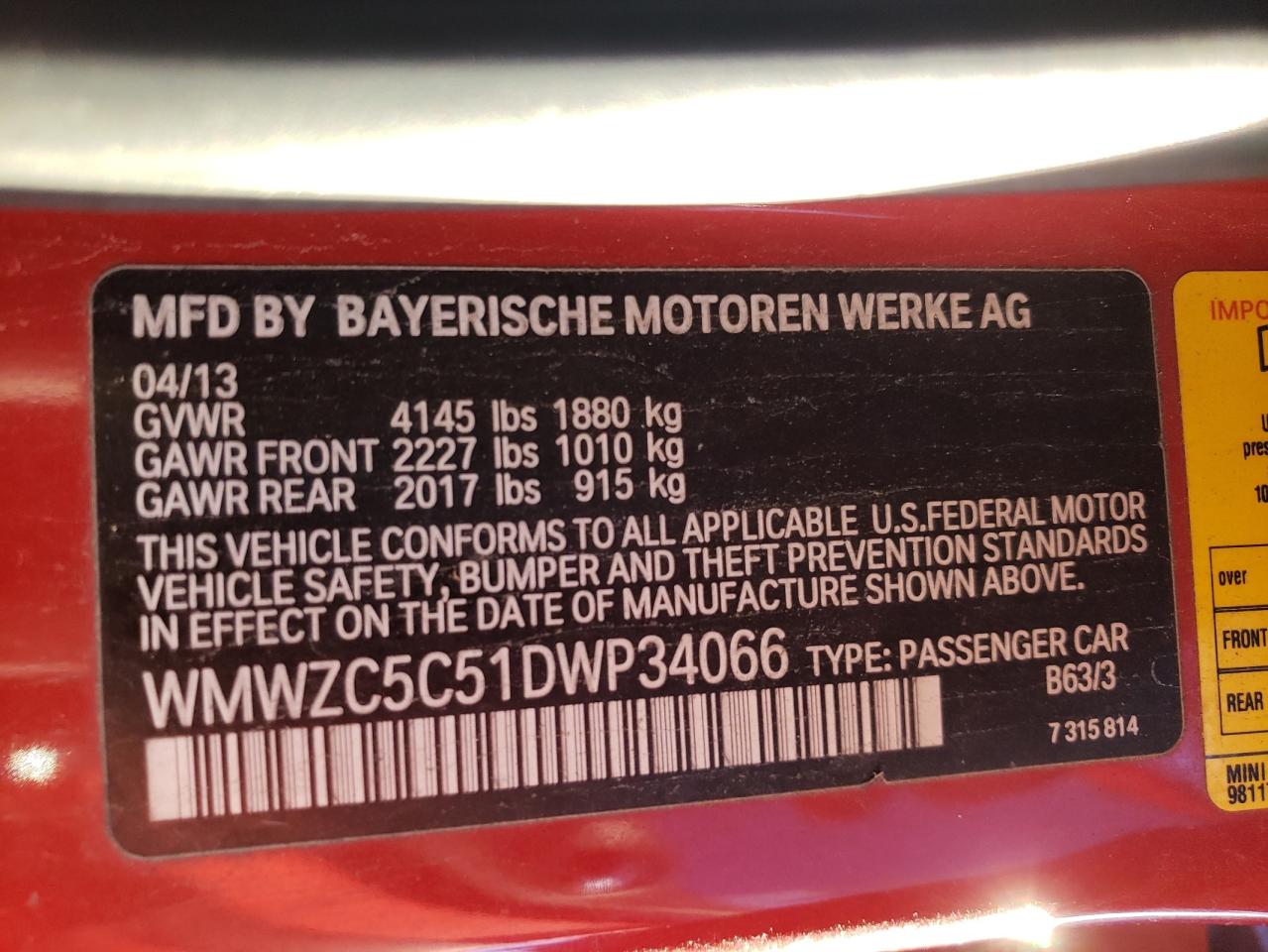 Photo 10 from auction – 2013 MINI COOPER S C with VIN WMWZC5C51DWP34066