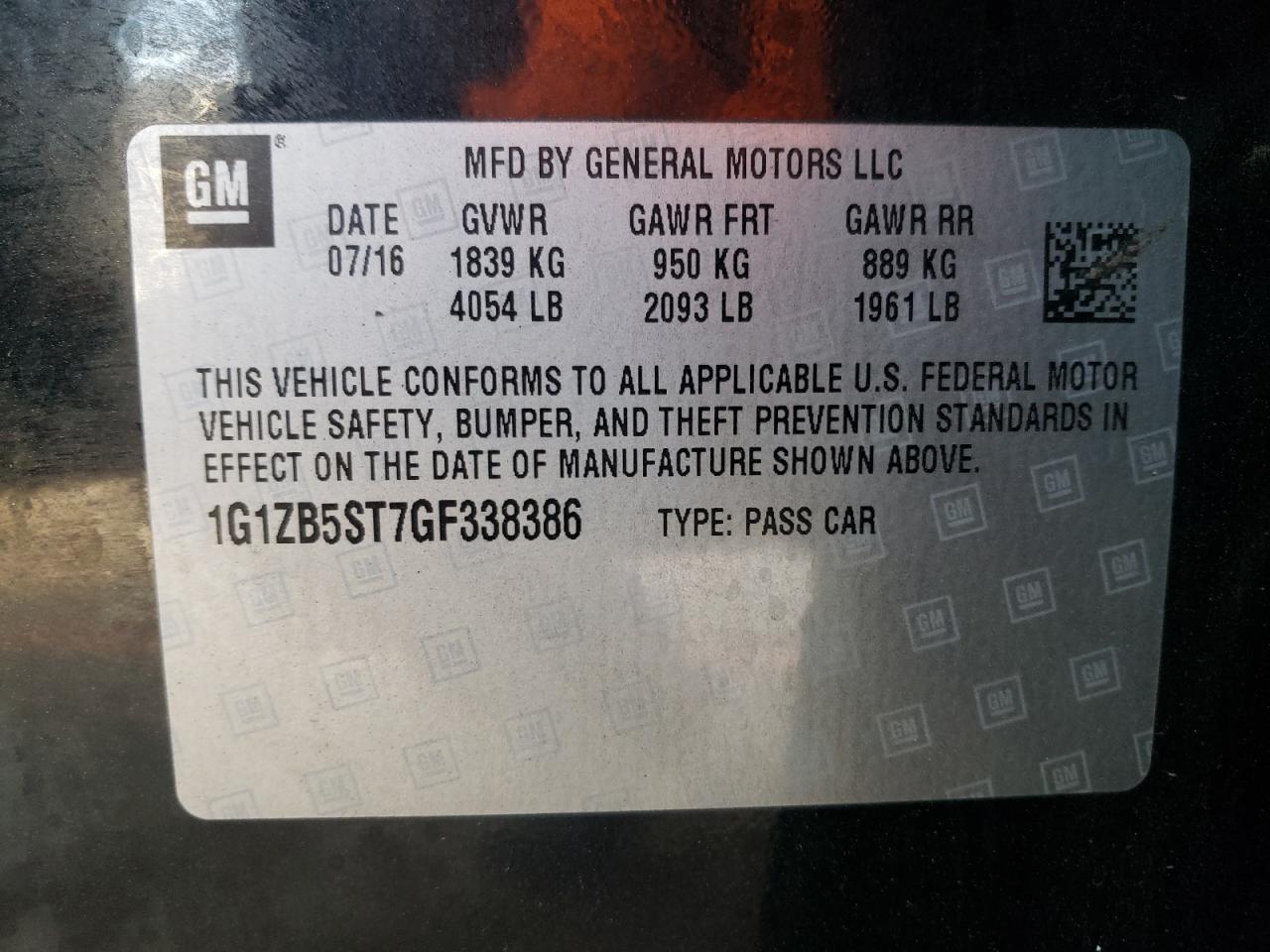 Photo 10 from auction – 2016 CHEVROLET MALIBU LS with VIN 1G1ZB5ST7GF338386