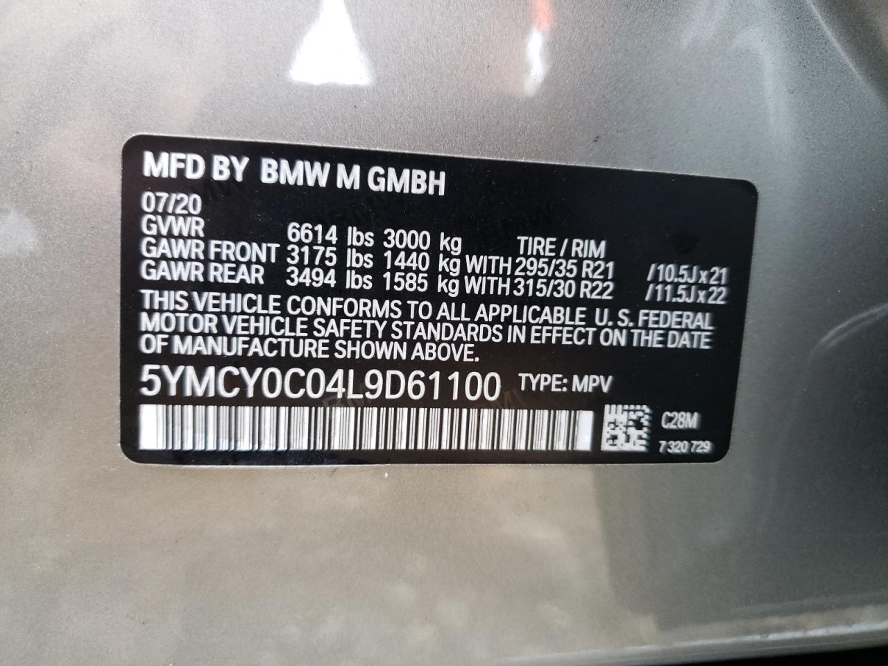 Photo 10 from auction – 2020 BMW X6 M with VIN 5YMCY0C04L9D61100
