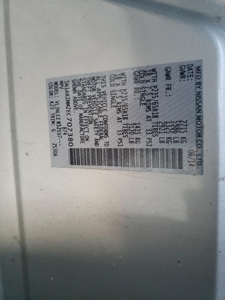 Photo 10 from auction – 2014 NISSAN PATHFINDER with VIN 5N1AR2MM2EC707380