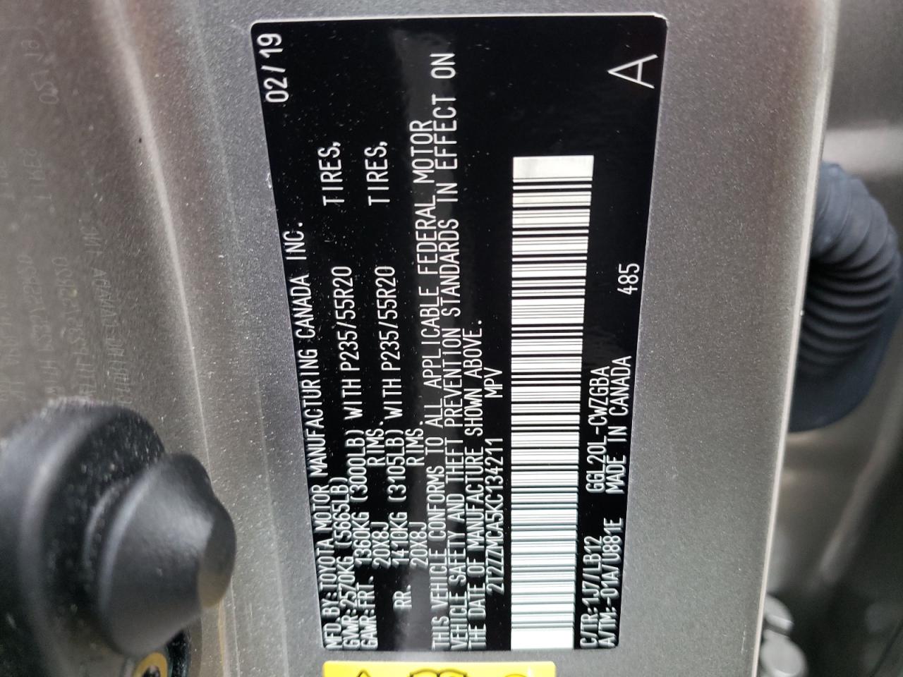 Photo 10 from auction – 2019 LEXUS RX 350 BAS with VIN 2T2ZZMCA5KC134211