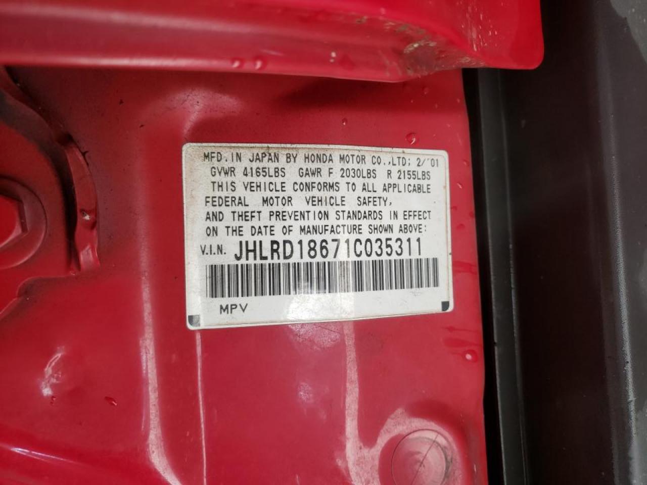 Photo 10 from auction – 2001 HONDA CR-V EX with VIN JHLRD18671C035311