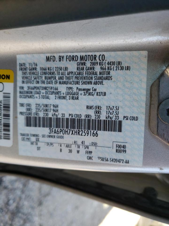 Photo 10 from auction – 2017 FORD FUSION SE with VIN 3FA6P0H7XHR259166