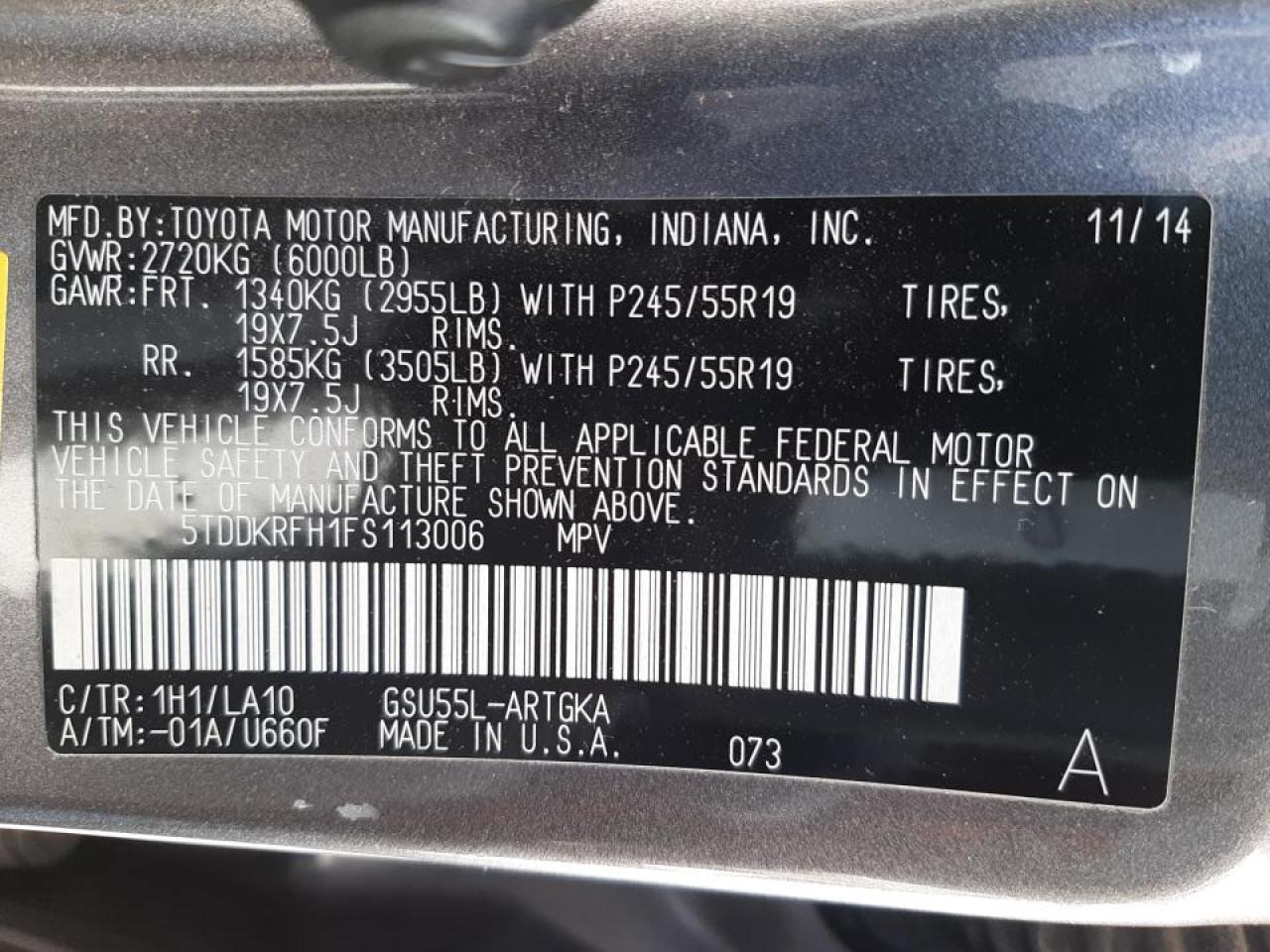 Photo 10 from auction – 2015 TOYOTA HIGHLANDER with VIN 5TDDKRFH1FS113006