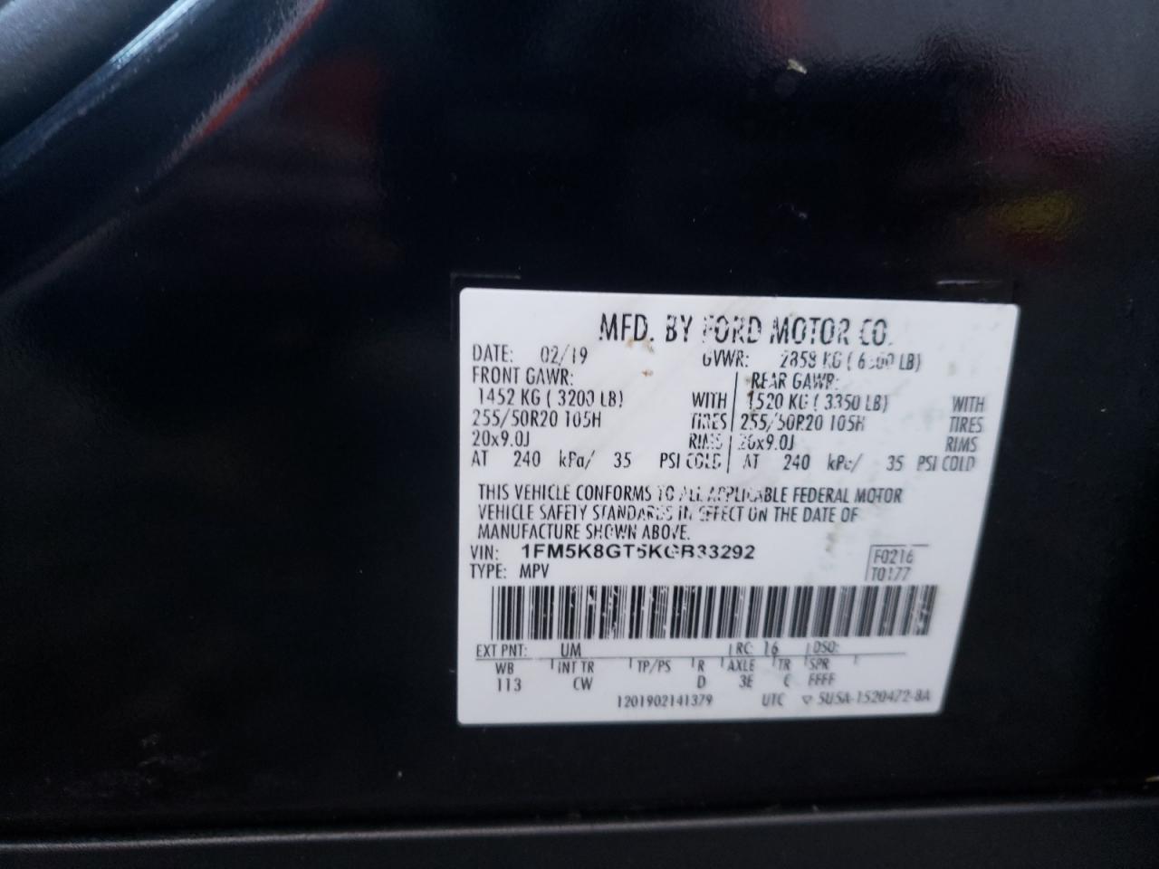 Photo 10 from auction – 2019 FORD EXPLORER S with VIN 1FM5K8GT5KGB33292