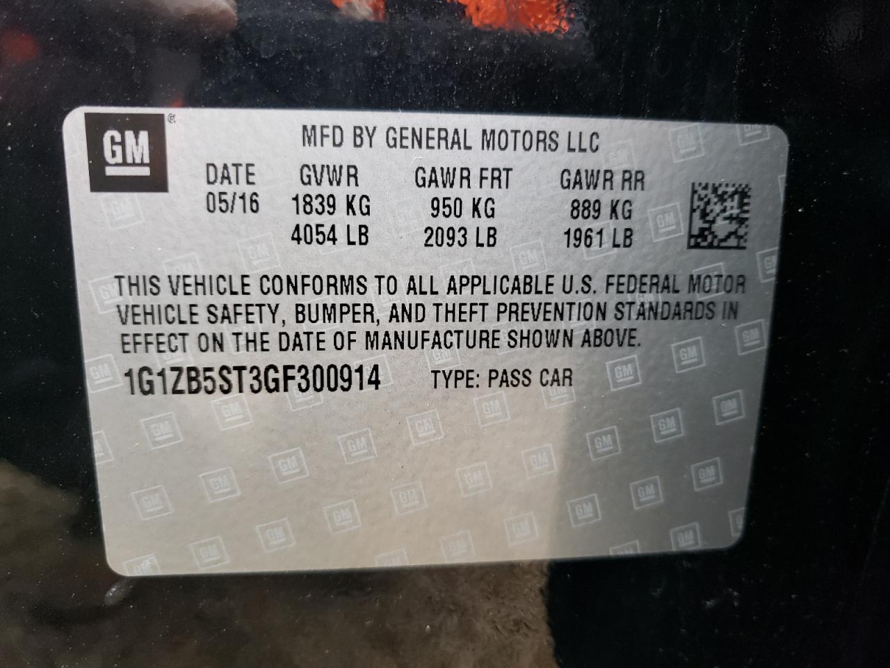 Photo 10 from auction – 2016 CHEVROLET MALIBU LS with VIN 1G1ZB5ST3GF300914