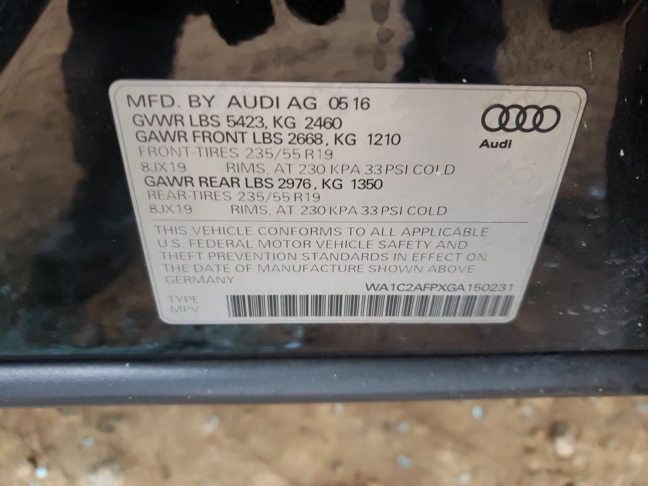 Photo 10 from auction – 2016 AUDI Q5 PREMIUM with VIN WA1C2AFPXGA150231