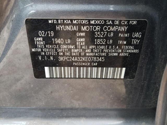 Photo 10 from auction – 2019 HYUNDAI ACCENT SE with VIN 3KPC24A32KE078345