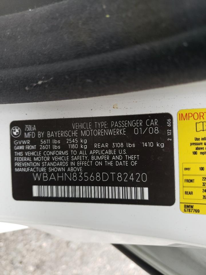 Photo 10 from auction – 2008 BMW 750 LI with VIN WBAHN83568DT82420